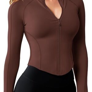 Women’s Zip-Front Long Sleeve Active Top - Brown